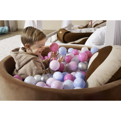Piscina rotonda grigia per bambini con 200 palline colorate, velluto Piscina rotonda grigia per bambini con 200 palline colorate, velluto
